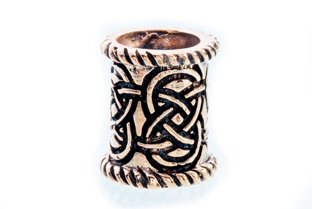 [acb530] Bart- und Haarperle Ajani 1,3 cm – Bronze – Keltisches Knotenmuster für Wikinger & Kriegerseelen