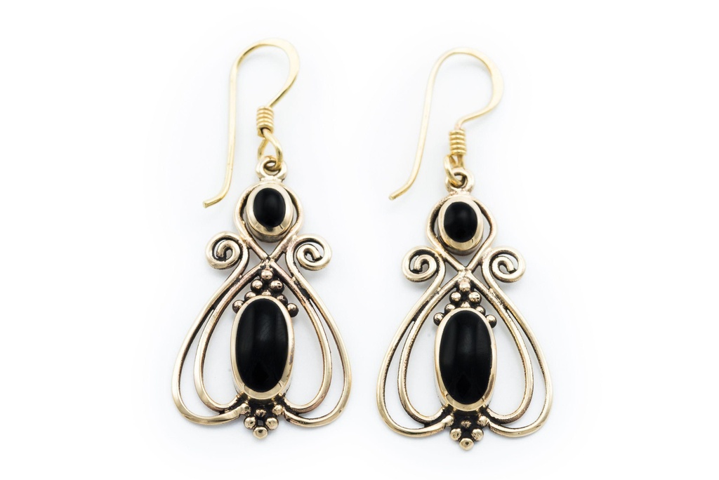 [ohb553] Ohrhänger 'Arianrhod Onyx' Bronze Schmuck für Mittelalter, Reenactment und Larp