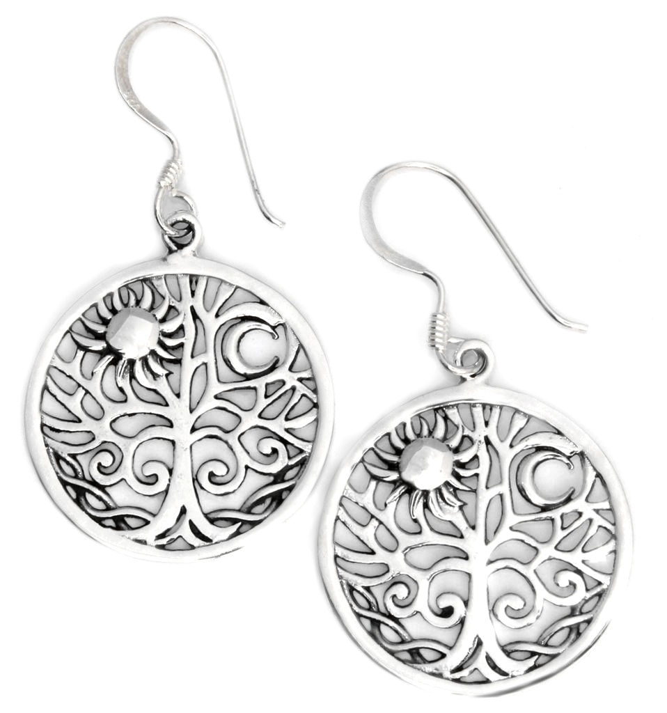 [oh153] Ohrhänger ALINE aus 925er Silber 4 cm – Sonne & Mond im Lebensbaum Symbolschmuck