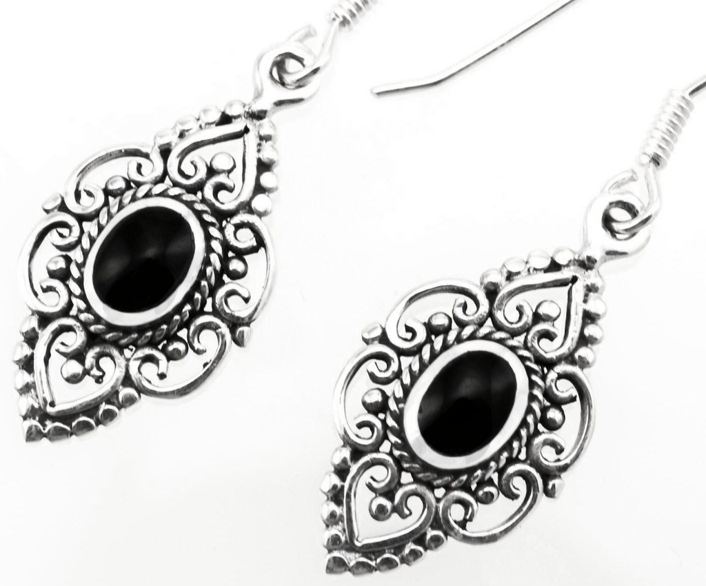 [oh101] Ohrhänger 'Aja Onyx' Silber 925 -  Schmuck für Mittelalter, Reenactment und Larp