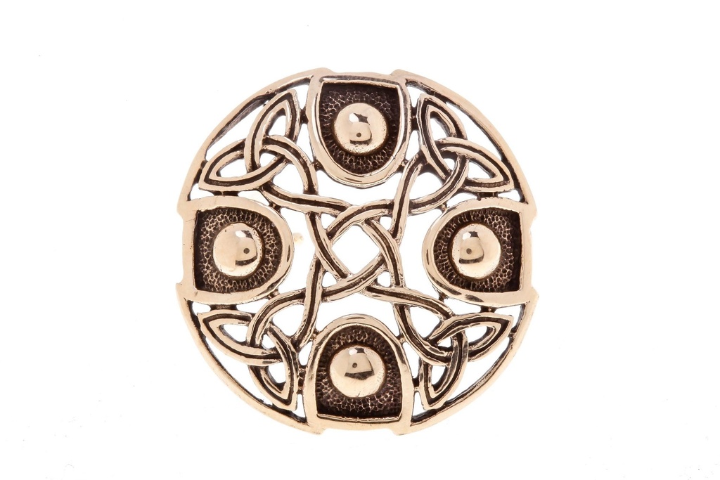 [fb14] Keltische Fibel Brosche "Celtic Cross" aus Bronze – Historisches Kreuz mit Knotenmuster 3,5 cm 
