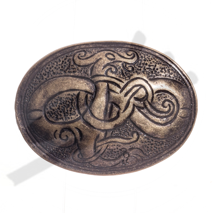 [A-5259-21] Gewandbrosche „Keltische Seepferdchen“ altmessingfarben – ZAMAK-Fibel für LARP & Mittelalter-Gewandung