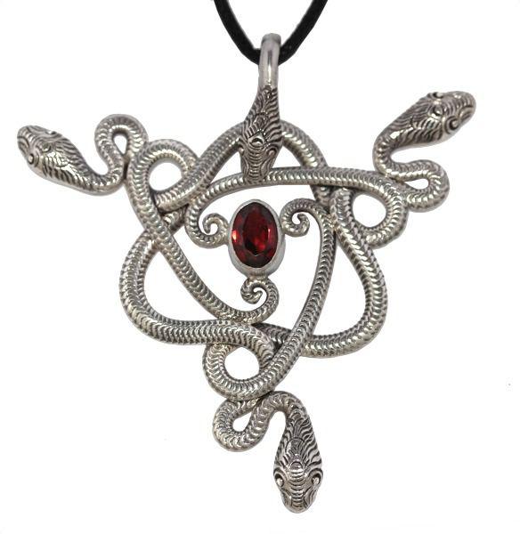 [As20-2] Amulett, Anhänger 'Trisula - Granat' aus Silber 925 - Mittelalter, Larp, Reenactment Schmuck