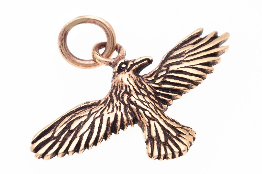 [amb113] Amulett, Anhänger 'Hugin - Kleiner Rabe' aus Bronze - Mittelalter, Larp, Fantasy Schmuck