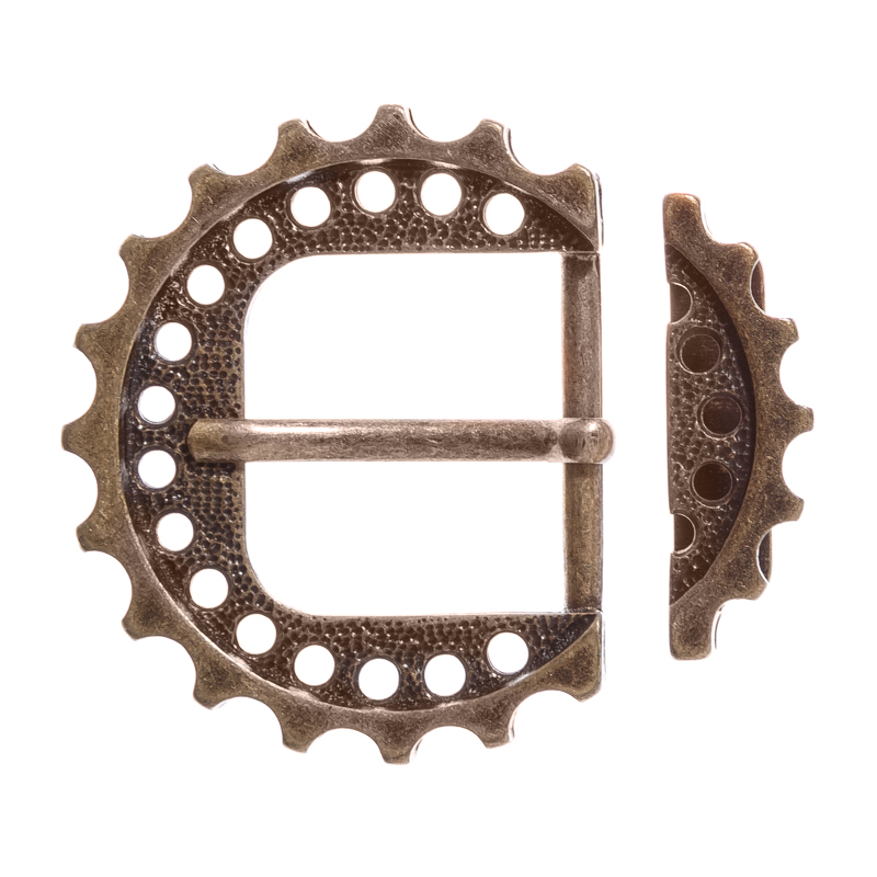 [B613-21] Steampunk Zahnrad-Gürtelschließe Set altmessingfarben – Schnalle & Schlaufe im Mechanic-Look für 4 cm Gürtel