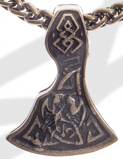 Mittelalter Bartaxt Anhänger altmessingfarben – Beidseitiger Krieger-Talisman aus Zamak