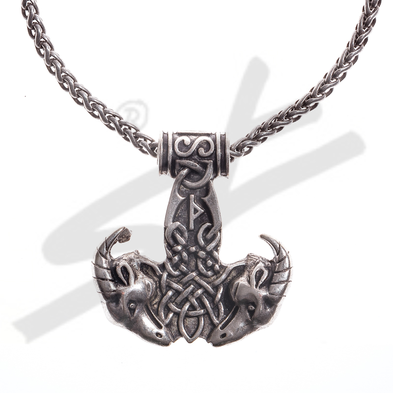 Halskette Thor-Hammer mit Ziegenköpfen , silberfarben
