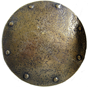 [B1224-2] Gürtelschließe „Ragnar“ – Messingfarbene Schnalle im Wikinger-Schild-Stil für 4 cm Gürtel