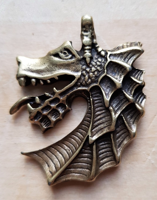 [P-5128-2] Anhänger Nordischer Drachenkopf, messingfarben
