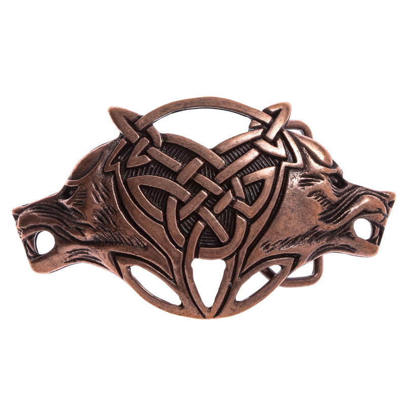 [B718-4] Celtic Wolves Gürtelschließe in Kupferoptik – Keltische Wolfs-Schnalle für 4 cm Gürtel 