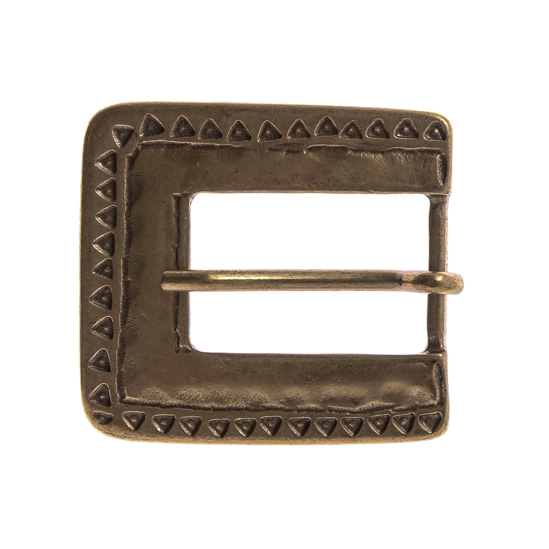 [B668-2] Messingfarbene Mittelalter-Schließe – Rechteckige Schnalle mit antikem Ziermuster für 20 mm Riemen
