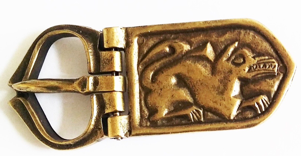 [B647-2] Messingfarbene Gelenkschließe „Sarkany“ – Mittelalter-Drachenschnalle aus Zamak für 3 cm Gürtel