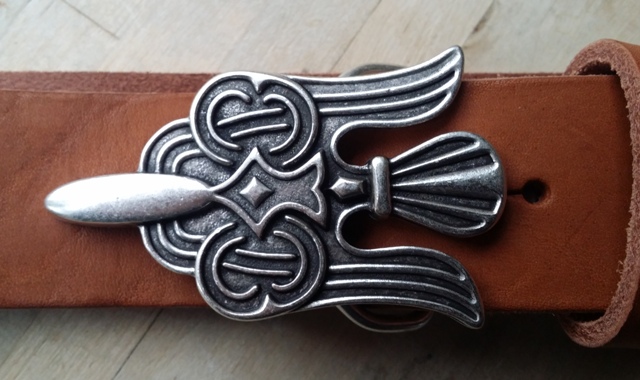 [B646-1] Keltische Gürtelschließe Adler silberfarben – Wikinger Schließe 80 mm für 4 cm Riemen