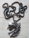 Silberfarbener Drachenkopf – Wikinger-Halskette im Nordstil | Mittelalter Schmuck