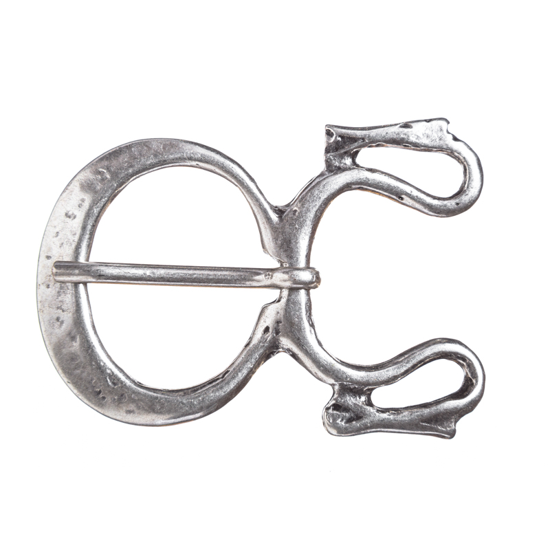 [B682-1] Drachenschließe silberfarben – Mittelalterliche 2 cm Gürtelschließe mit stilisierten Drachenköpfen