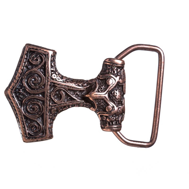 MJÖLNIR kupferfarben – Thorhammer-Gürtelschließe mit Spiralmuster für 4 cm Gürtel