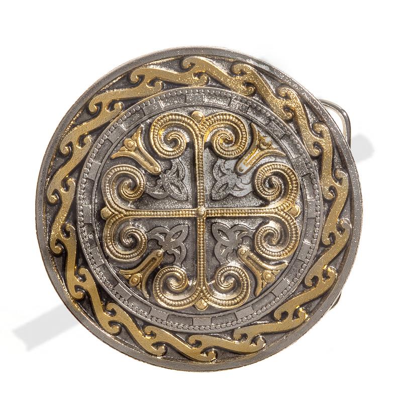 [32914] Zinnschließe Lilien und Kreuzmotiv