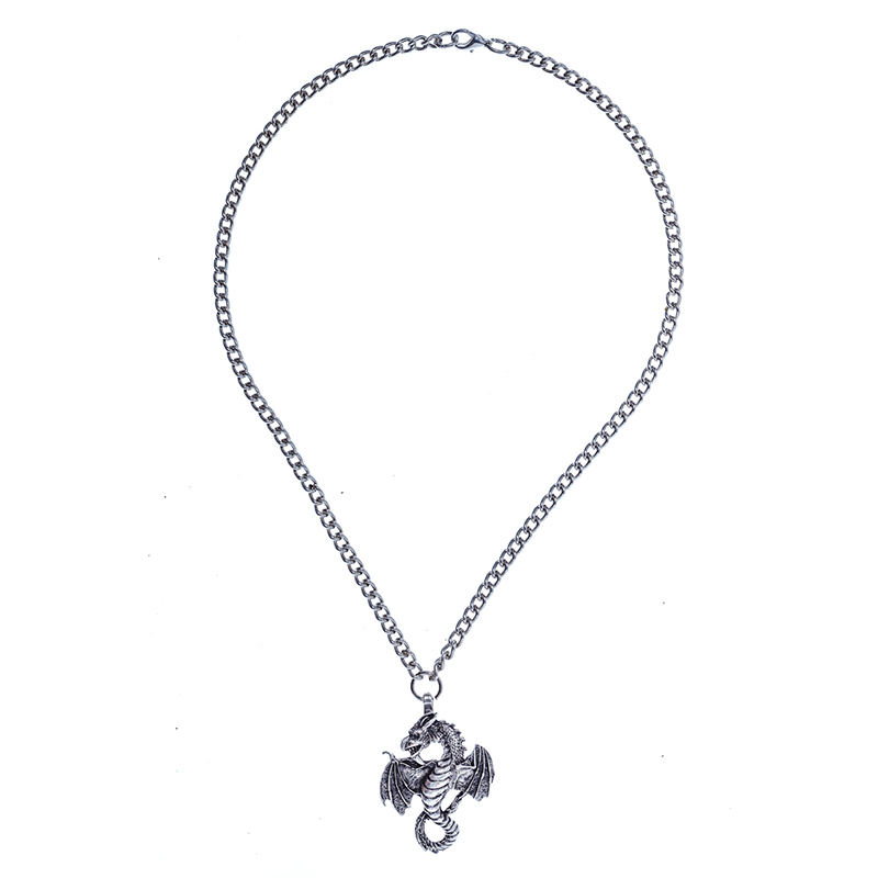 Halskette „Nordischer Drache“ – Silberfarbener Drachenanhänger an schwerer Gliederkette