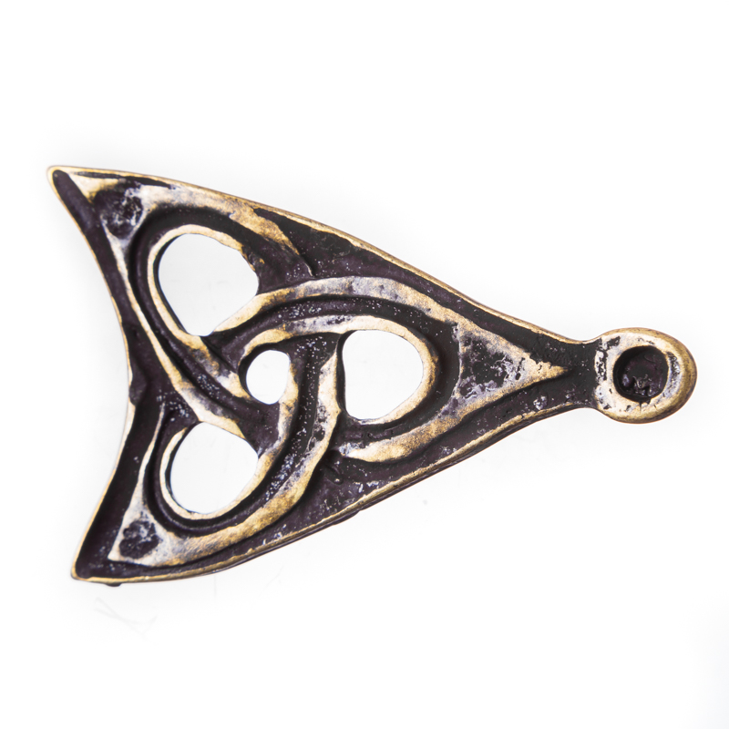 [33455] keltische Gürtelspitze 3,5cm altmessingfarben