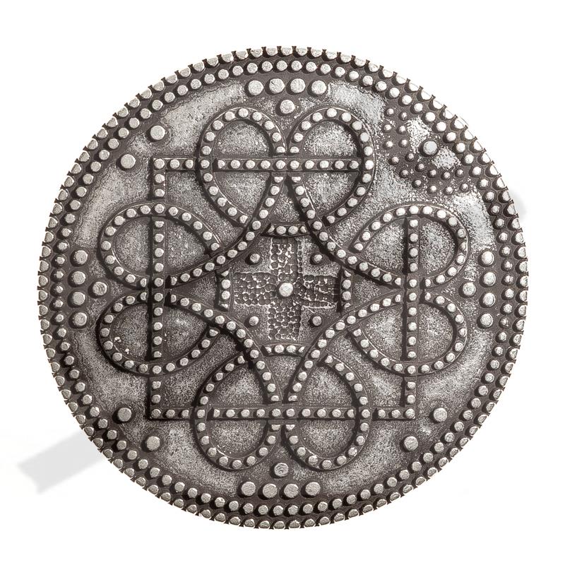 [B645-1] Birka Gürtelschließe silberfarben – Runde Mittelalter-Schnalle mit aufgelöteter Kugeloptik für 4 cm Gürtel