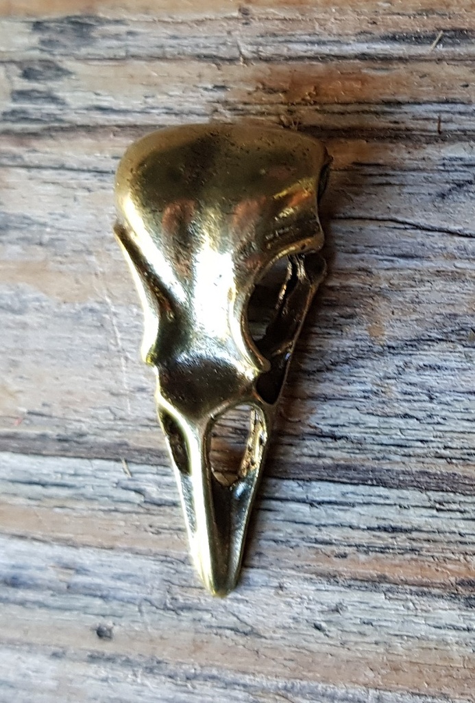 Raben-Schädel Anhänger messingfarben – Kleiner Symbolanhänger aus Zamak im Wikingerstil