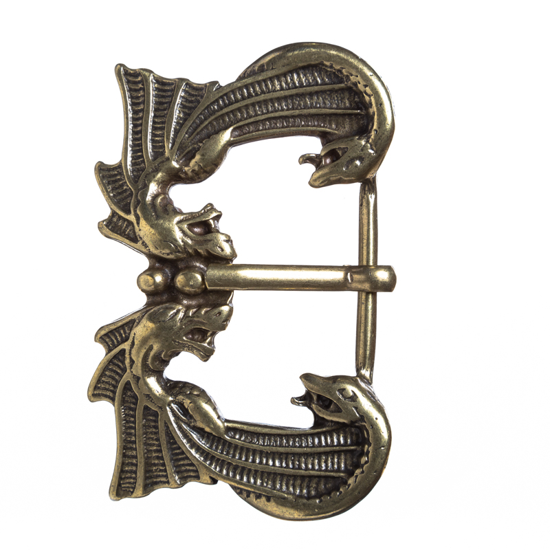 [B692-2] Drachenkuss-Gürtelschließe in Messingoptik – Fantasy-Schnalle für 3,5 cm Riemen