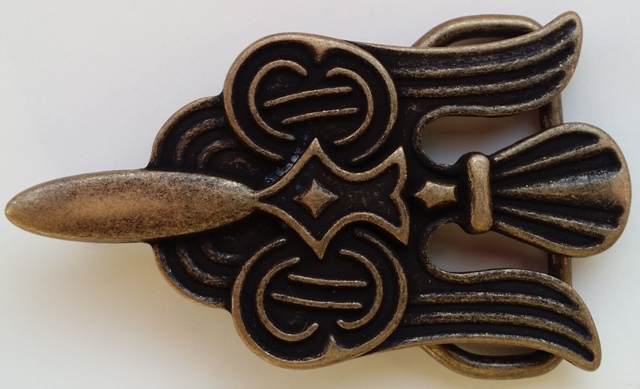 [B646-21] Keltische Gürtelschließe Adler altmessing – Wikinger Schließe 80 mm für 4 cm Gürtel