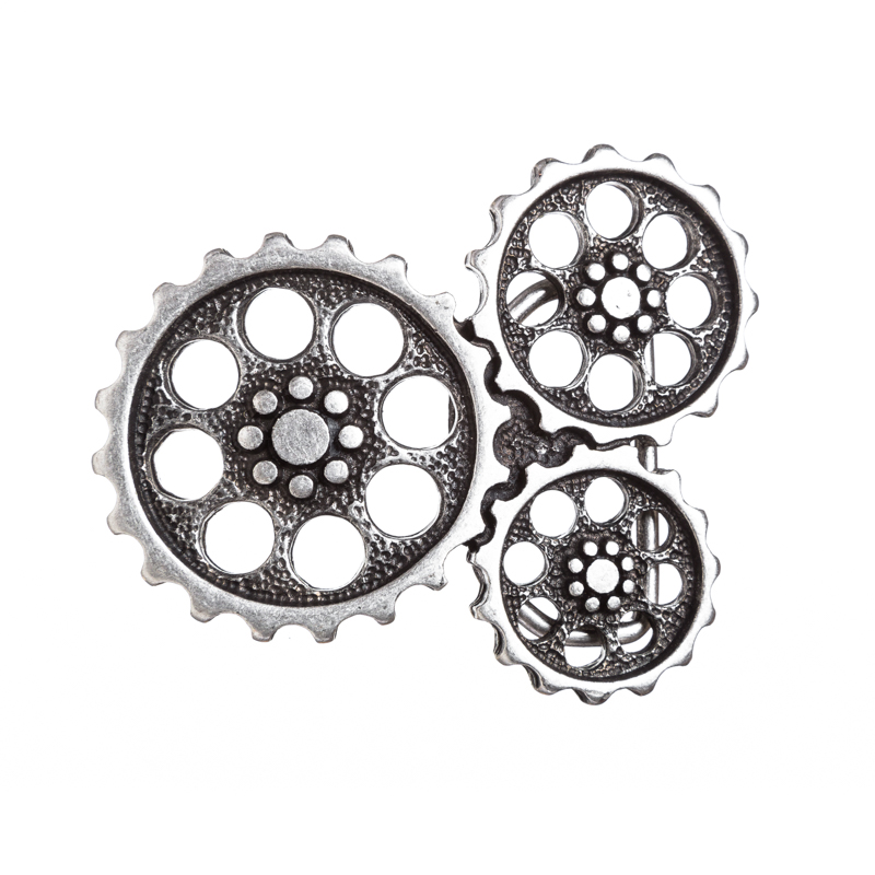 [B616-1] Steampunk Gürtelschließe „STP Moebius“ silberfarben – Zahnräder-Schnalle aus Zamak für 4 cm Gürtel