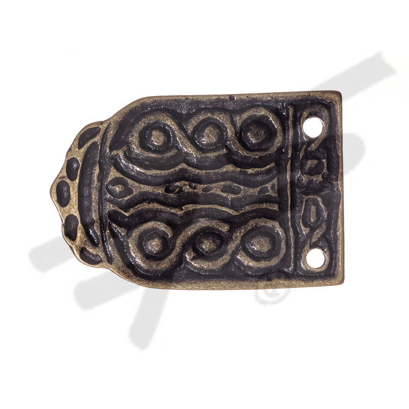 [33032] altmessingfarbene Mittelalter-Gürtelspitze Wellen 4cm