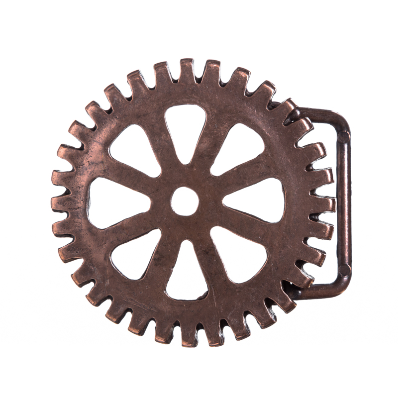 [B615-4] Steampunk Gürtelschließe Zahnrad kupferfarben – Runde Schnalle im Mechanic-Design für 4 cm Gürtel