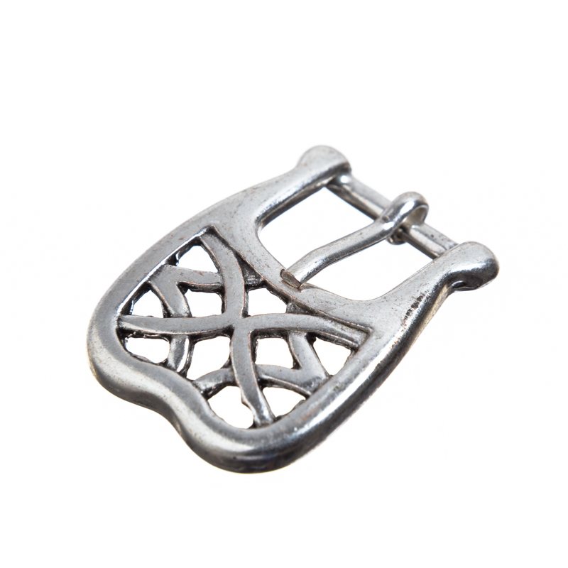 [B601-1] Silberfarbene Flecht-Schließe – Filigrane Mittelalter-Schnalle für 15 mm Riemen