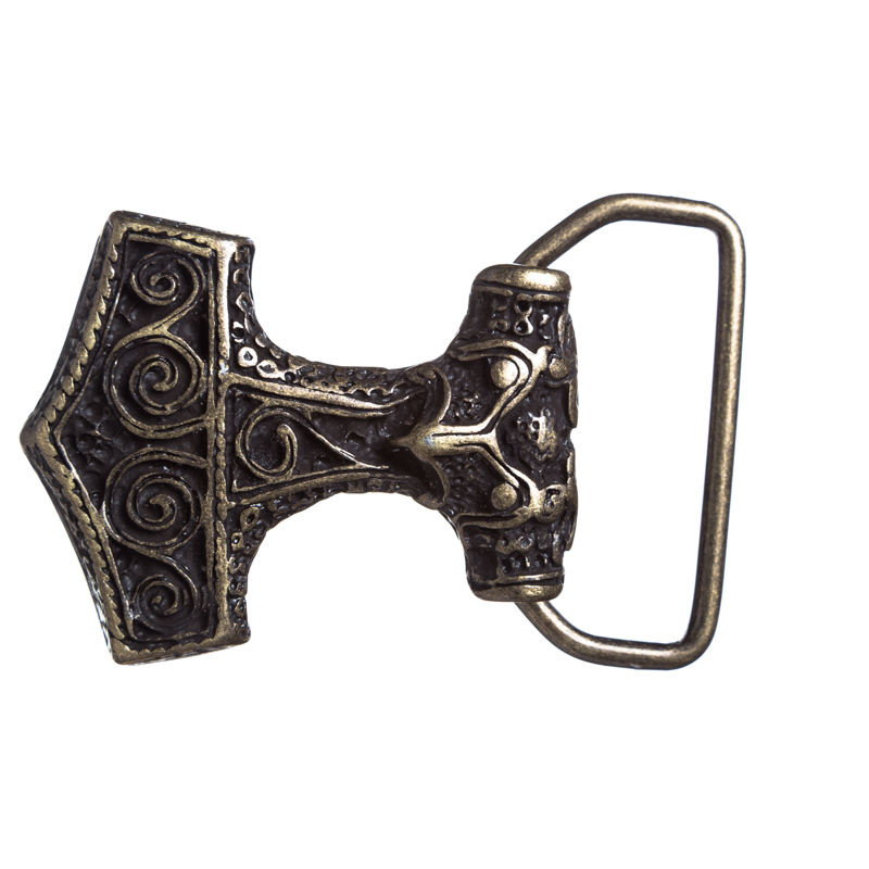 [B626-21] MJÖLNIR altmessingfarben – Thorhammer-Gürtelschließe im Wikingerstil für 4 cm Gürtel
