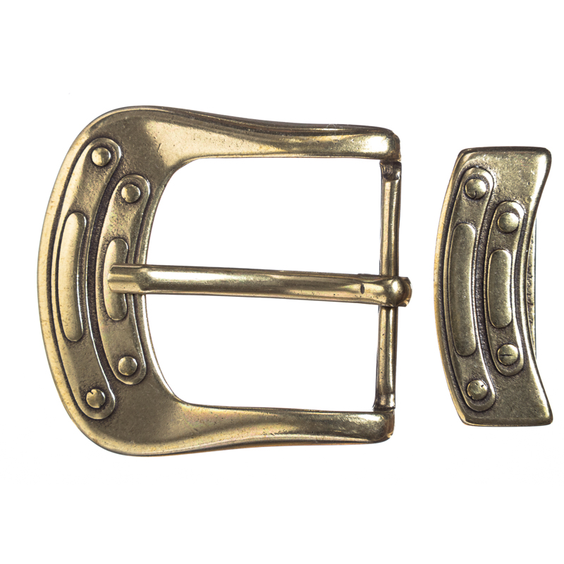 [B617-2] Steampunk Gürtelschließe Set „STP Jeter“ messingfarben – Schnalle & Metallschlaufe im Mechanic-Stil für 4 cm Gürtel