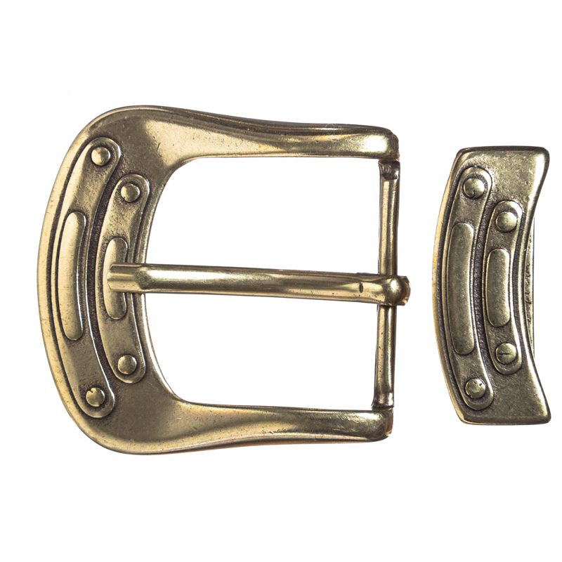 Steampunk Gürtelschließe Set „STP Jeter“ messingfarben – Schnalle & Metallschlaufe im Mechanic-Stil für 4 cm Gürtel