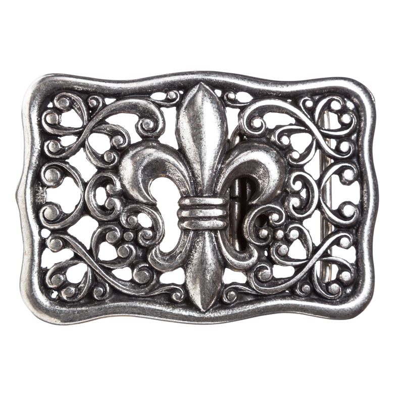 [B1222-1] Gürtelschließe Lilli silberfarben – 4 cm Schnalle mit Fleur-de-Lys & filigranem Rankenornament