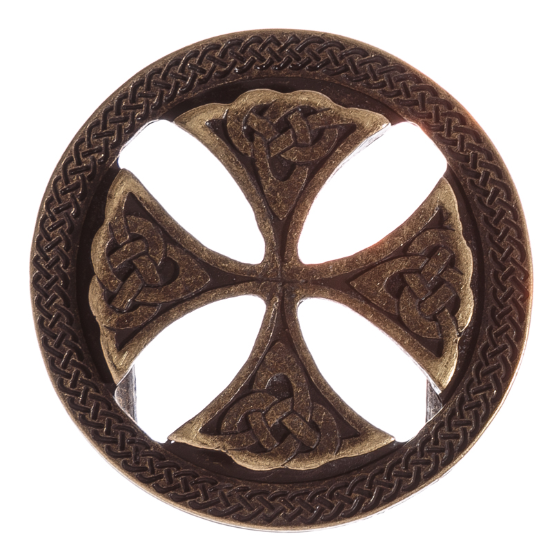 [B631-21] Keltische Gürtelschnalle Keltenkreuz altmessing – Schließe 70 mm für 40 mm Riemen