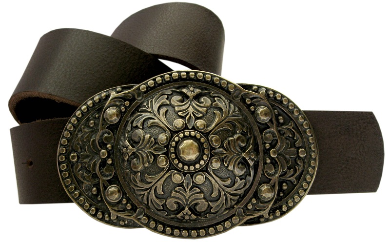 [B689-21] Schildwall-Gürtelschließe altmessingfarben – Drei Schilde aus Zamak für 4 cm Gürtel