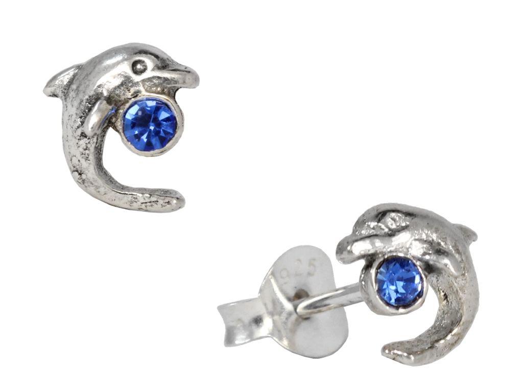 [ost81] Ohrstecker 'Delfine mit blauen Steinen' Sterling Silber 925 - Schmuck für Mittelalter, Reenactment und Larp