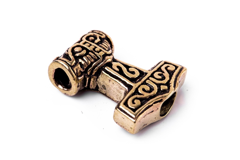 [apb56] THORALF Bartperle aus Bronze – Wikinger Schmuckperle mit Thorshammer & Krieger 2 cm