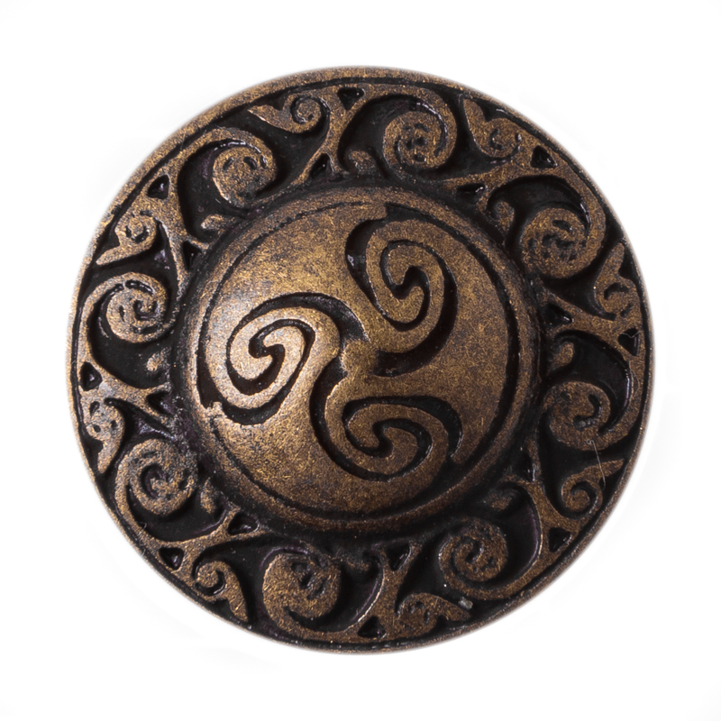 [KN-301-21] Keltischer Knopf Triskele altmessing – 25 mm Zierknopf für Mittelalter Umhang & Mantel