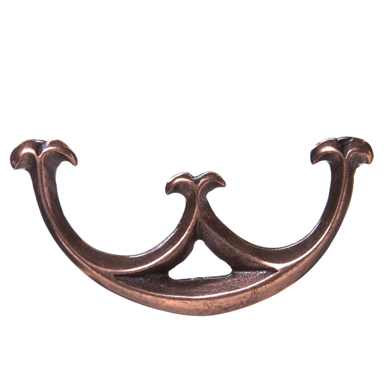 Kleiner Taschenbeschlag kupferfarben – 57 mm Mittelalter-Zierbeschlag mit Lilienmotiv für LARP & Reenactment