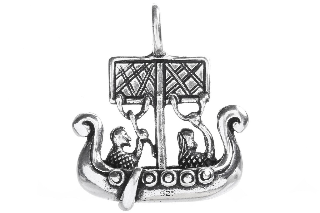[av29] Anhänger TURID Wikingerschiff aus Silber – Drachenboot Amulett 2,8 cm