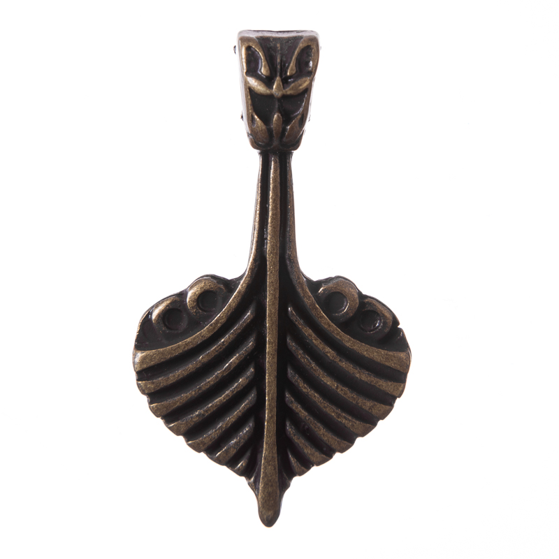 [P-5168-21] Anhänger Drachenboot – Altmessingfarbener Wikinger-Schmuck mit Drachenkopf-Bug 40 mm