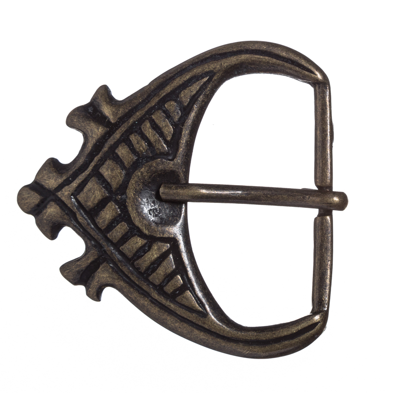 [B685-21] Gürtelschließe „Erik“ in Altmessing – Wikinger-Schließe für 4 cm breite Riemen