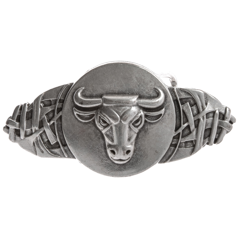 [33189] Stierkopf, silberne Schließe mit keltischen Knoten