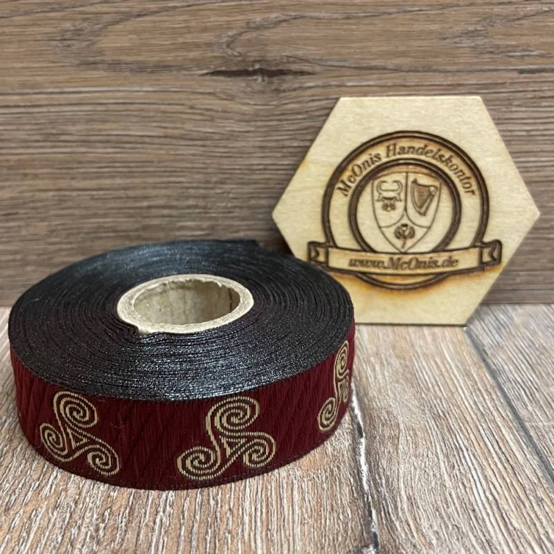 [B19002-brdx] Borte Triskele - 10m- bordeaux-gold - Breite 19mm - Mittelalter LARP