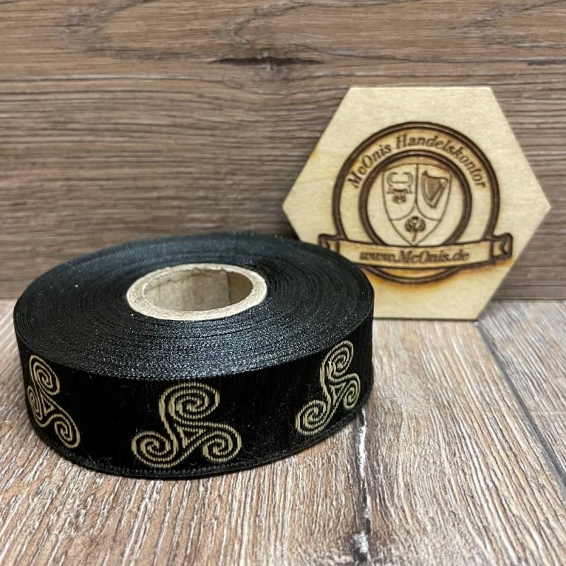 [B19002-schw] Borte Triskele - 10m- schwarz-gold - Breite 19mm - Mittelalter LARP