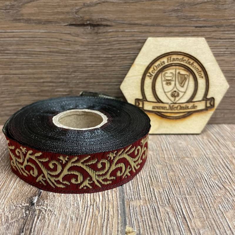 [B19009-brdx] Borte Ranke in bordeaux-Gold, 19 mm- Webborte zur Verzierung mittelalterlicher Kostüme und Larp Gewandungen 