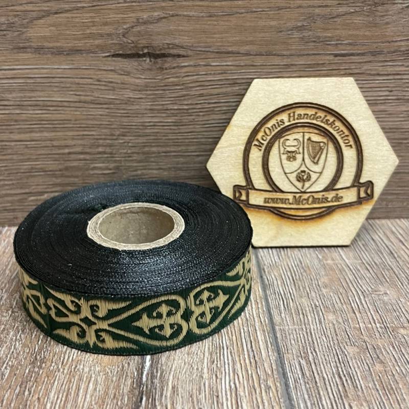 [B19011-grasgrn] Borte Herzen in grün-gold, 19 mm- Webborte zur Verzierung mittelalterlicher Kostüme und Larp Gewandungen