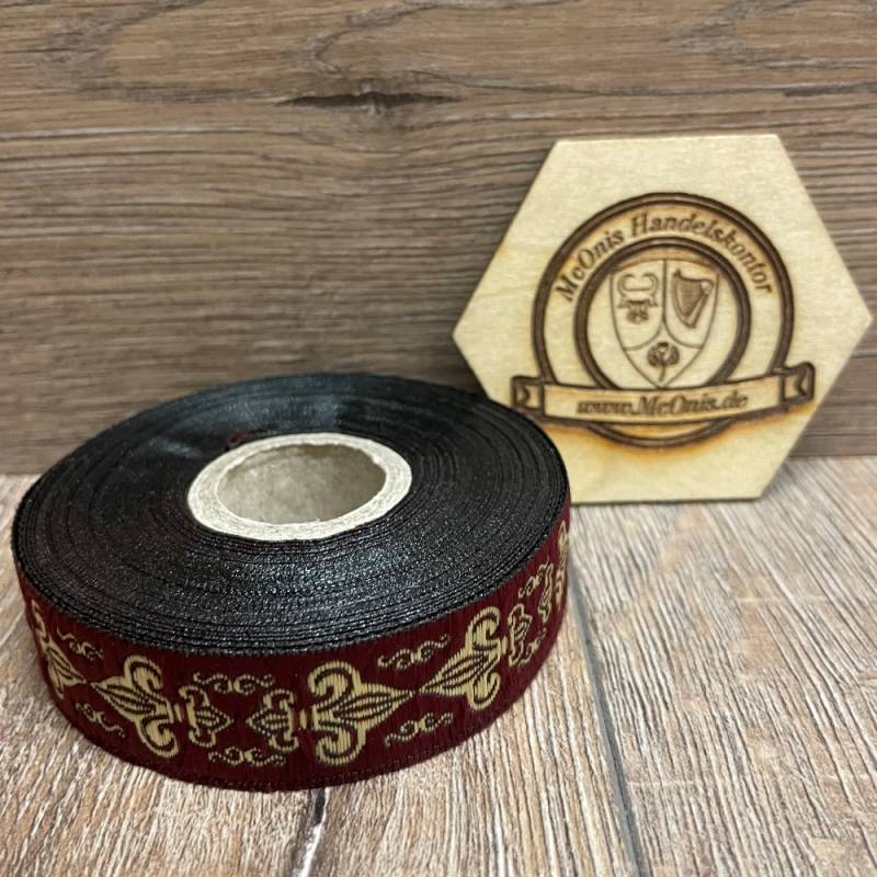 [19063b-brdx] Borte französische Lilie  in bordeaux-gold, 19 mm- Webborte zur Verzierung mittelalterlicher Kostüme und Larp Gewandungen